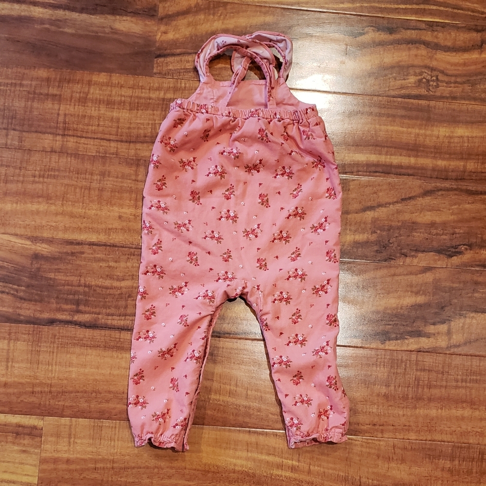 Janie and Jack EUC 12-18 months pink floral corduroy overalls - Picture 4 of 5